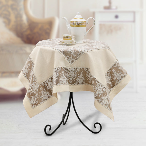 Tovaglietta da the in puro lino di colore ecrù con pizzo ricamato su tulle - Eloise