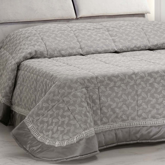 Trapunta matrimoniale patchwork con ricamo foglioline grigio - EL105