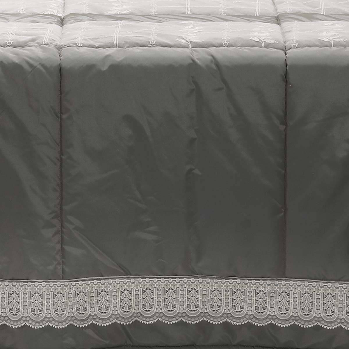 Trapunta matrimoniale in taffetta grigio con pizzo - EL116