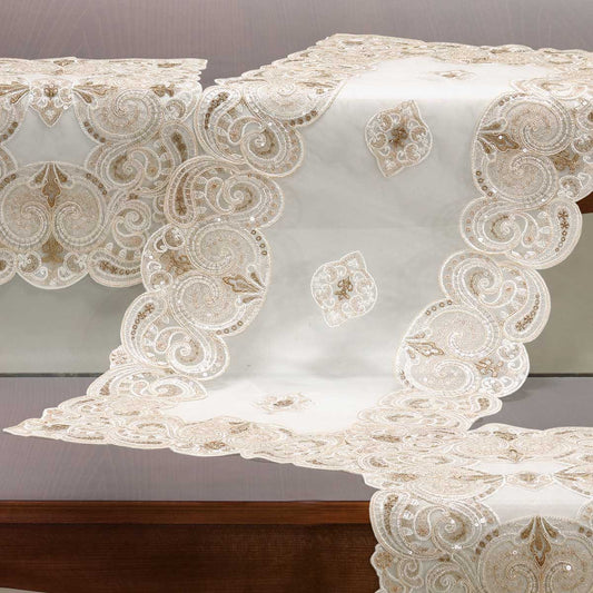 Tris centrini camera da letto in tulle ricamato bicolore con paillettes - Beatrice