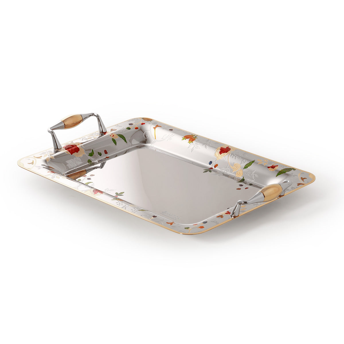 Vassoio in acciaio con decoro colorato e motivo floreale - Luisiana
