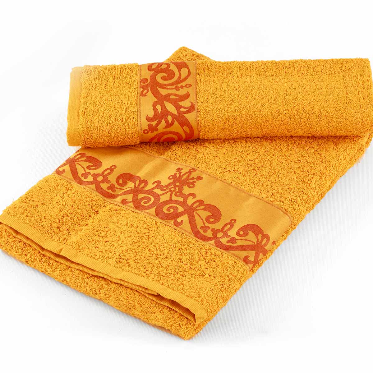 1+1 asciugamani da bagno viso e ospite di colore senape con balza in raso marabò e misure maxi