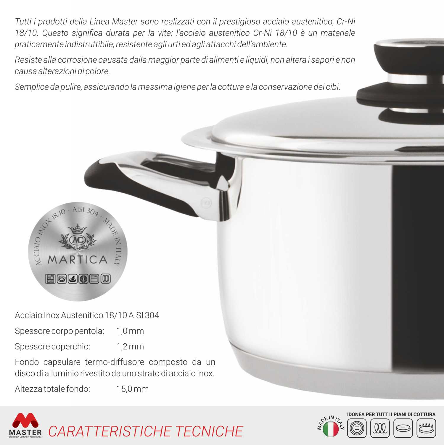 Batteria di pentole in acciaio prodotta in Italia per il corredo sposa - Martica