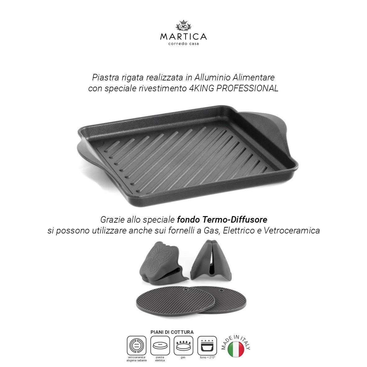 Bistecchiera piastra rigata quadrata antiaderente in alluminio