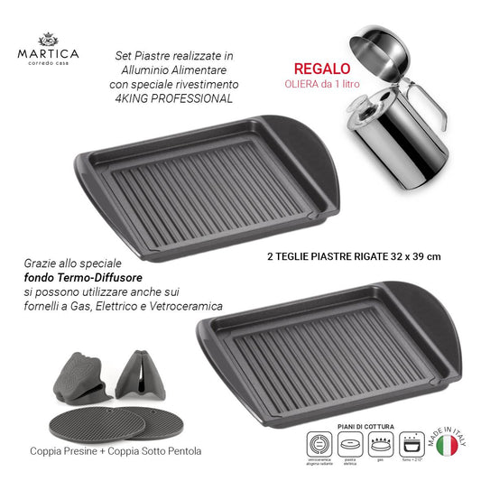 Bistecchiere piastre teglie rigate con rivestimento antiaderente prodotte in Italia