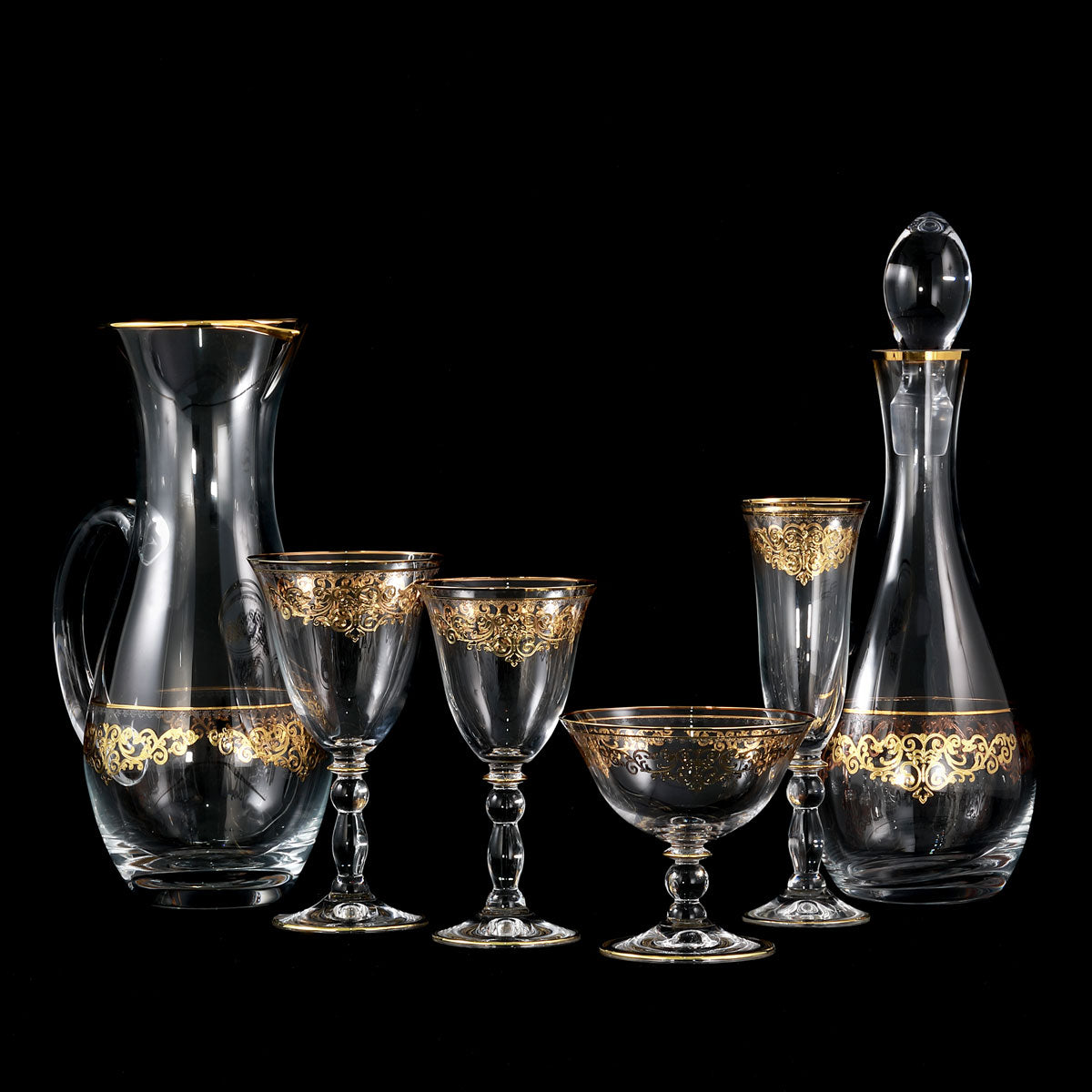 Completo calici in cristallo 50 pezzi con decoro barocco classico oro - Sharon