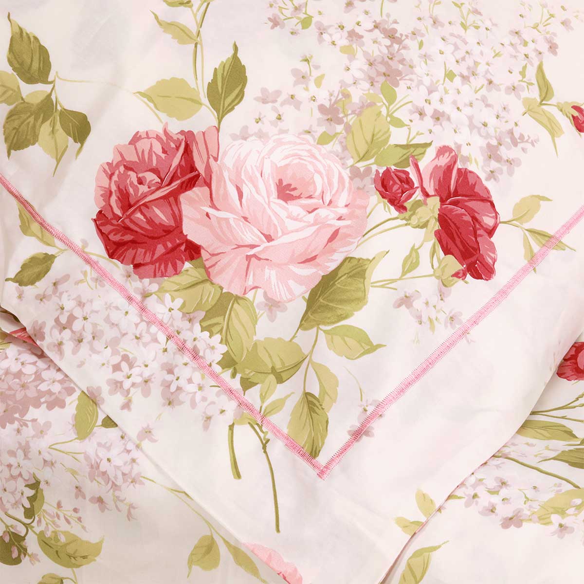 Completo letto con fantasia fiori rosa in tessuto percalle - Daniela