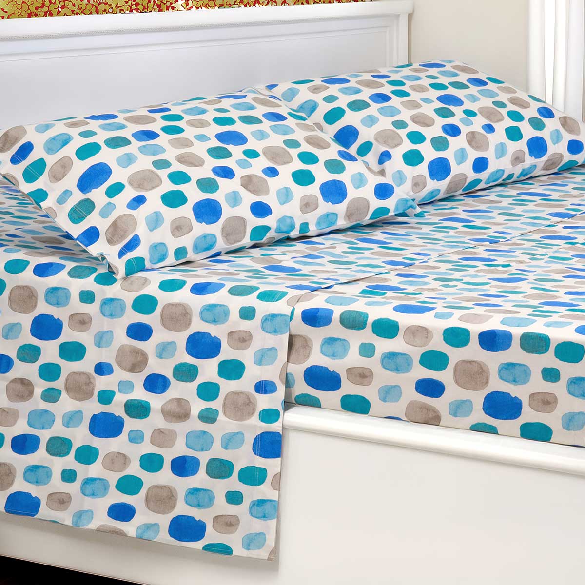 Completo letto matrimoniale fantasia acquarello moderno azzurra e celeste - caracas