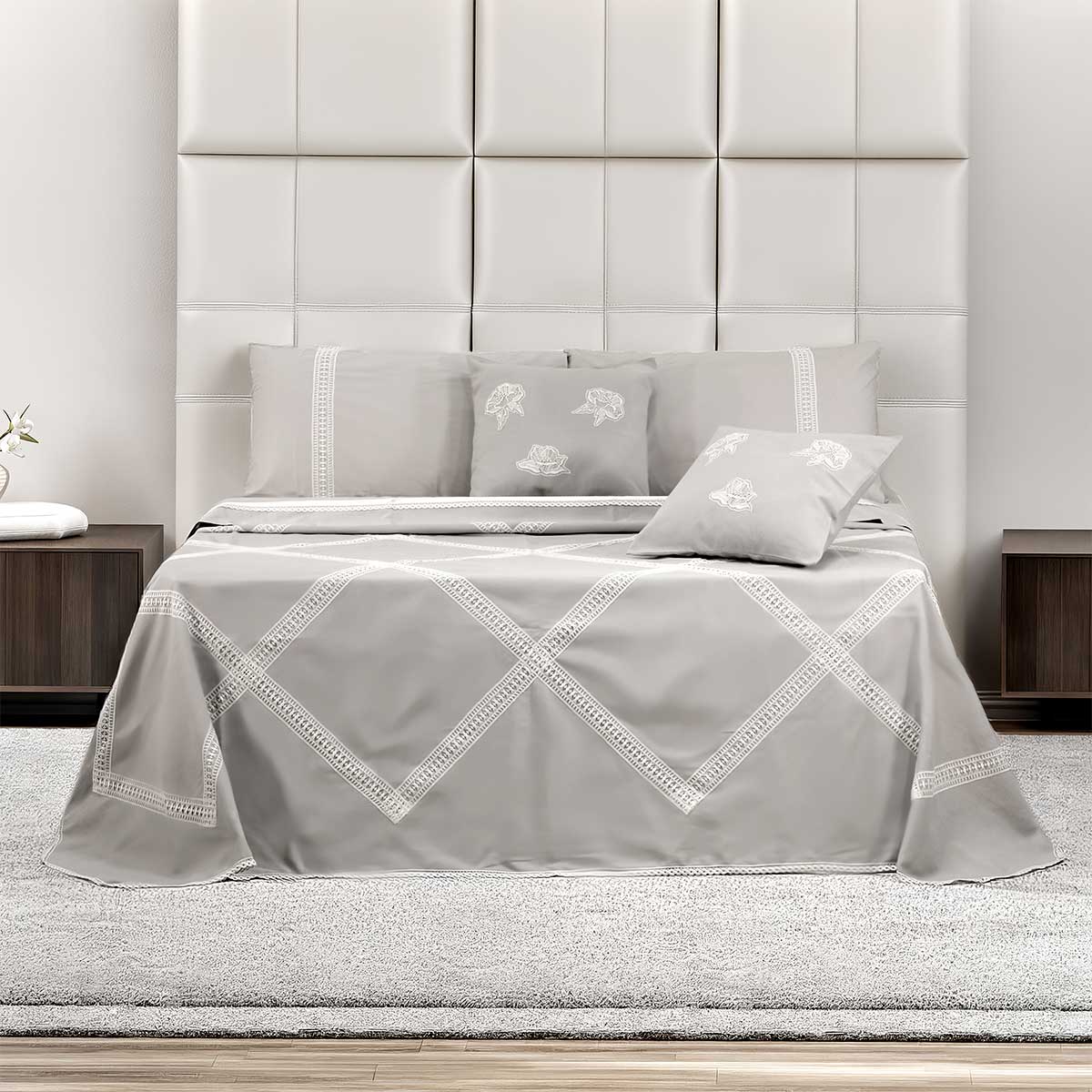 Composè letto contemporaneo colore grigio moderno con cucitura pizzo a rombi - Aura
