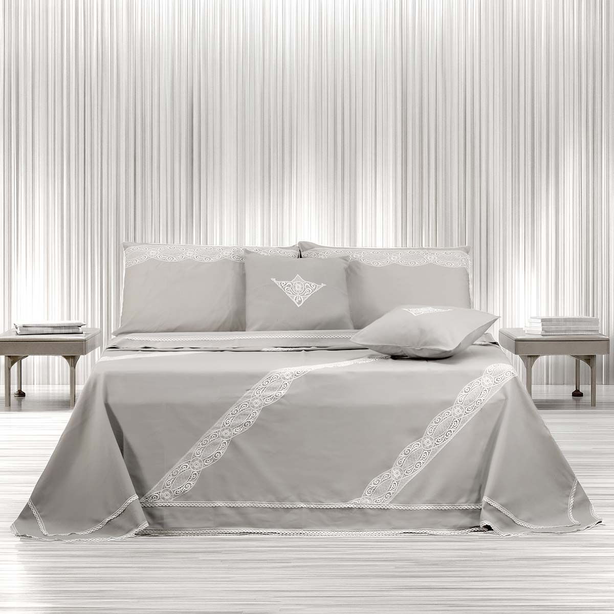 Composè letto luxury grigio moderno con pizzo diagonale - Aura