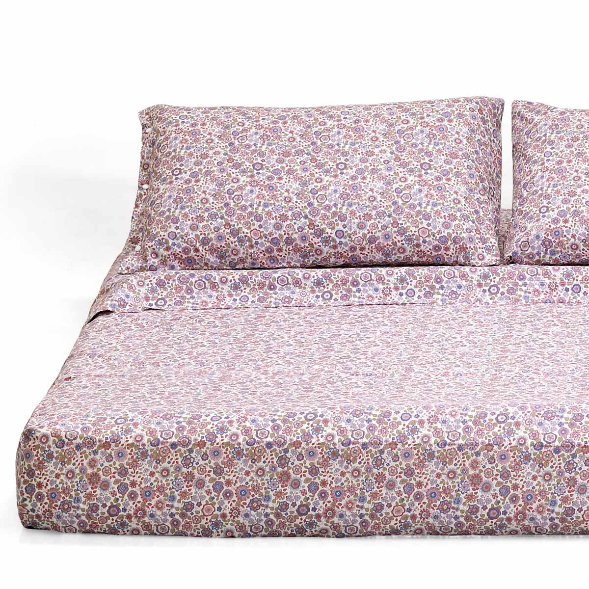 Coordinato letto con coppia di lenzuola a fiori rosa - Marianna