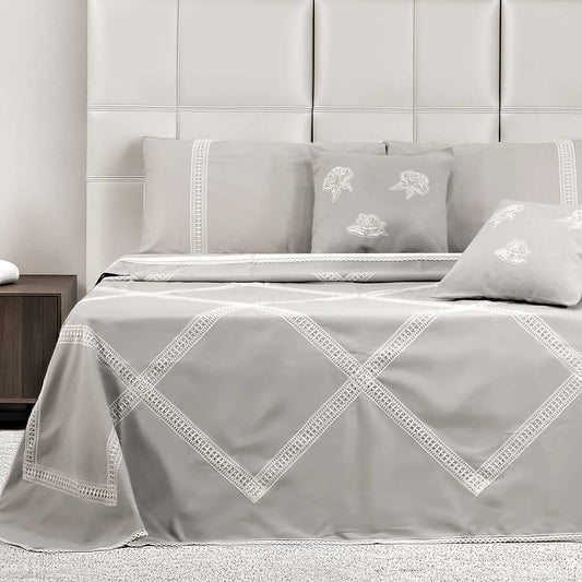 Coordinato letto grigio moderno con cucitura pizzo a rombi - Aura