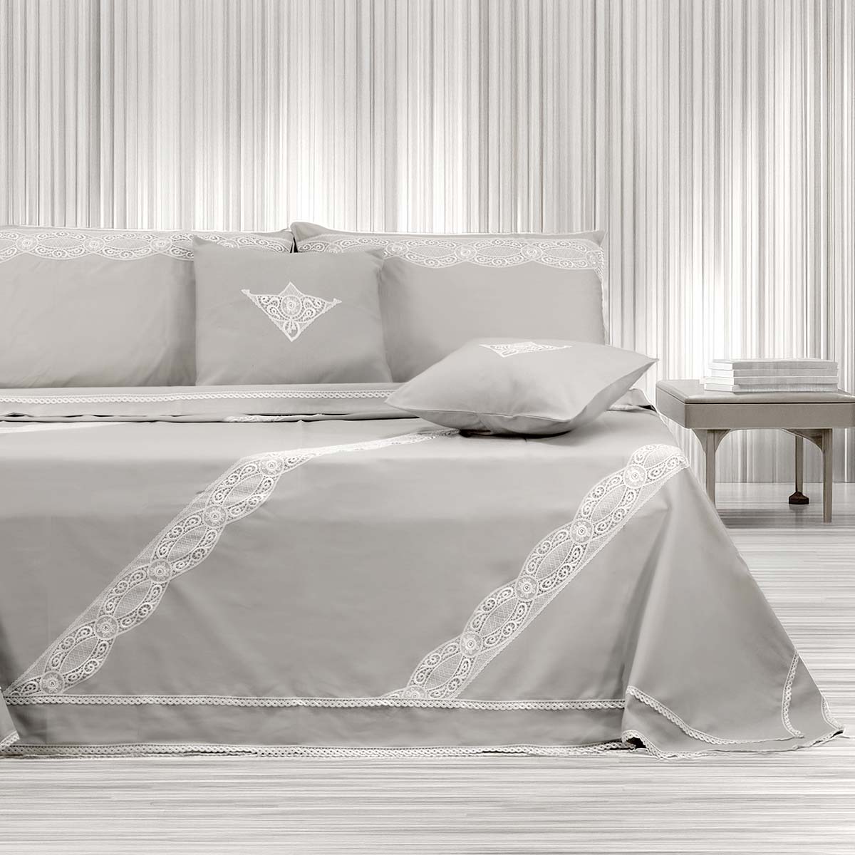 Coordinato letto di colore grigio con moderno pizzo diagonale - Aura