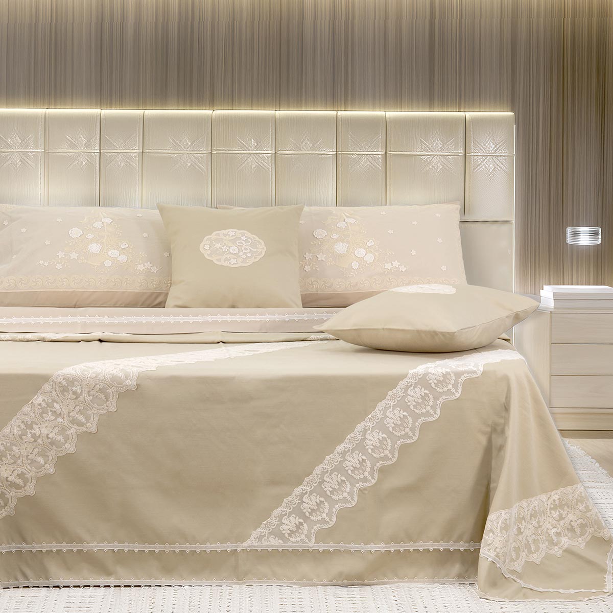 Coordinato letto sabbia design moderno con pizzo costruzione diagonale - Aura