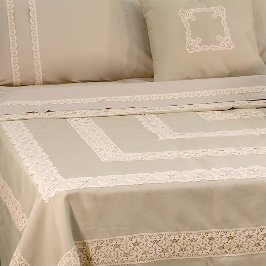 Coordinato letto sposa sabbia moderno con pizzo sul piano letto - Aura Optical