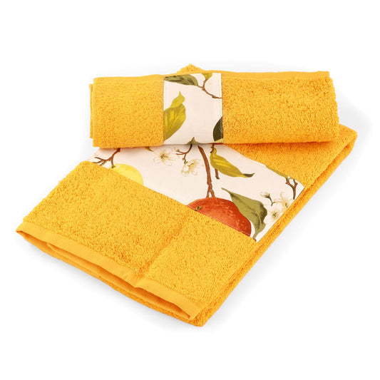 Coppia asciugamani da bagno in spugna di colore arancio con balza agrumi