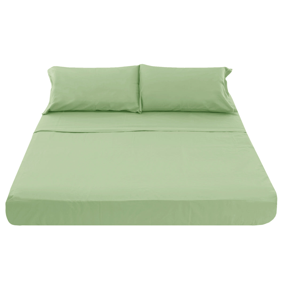 Coppia lenzuola matrimoniale 2 piazze in tessuto di puro cotone tinta unita colore verde salvia