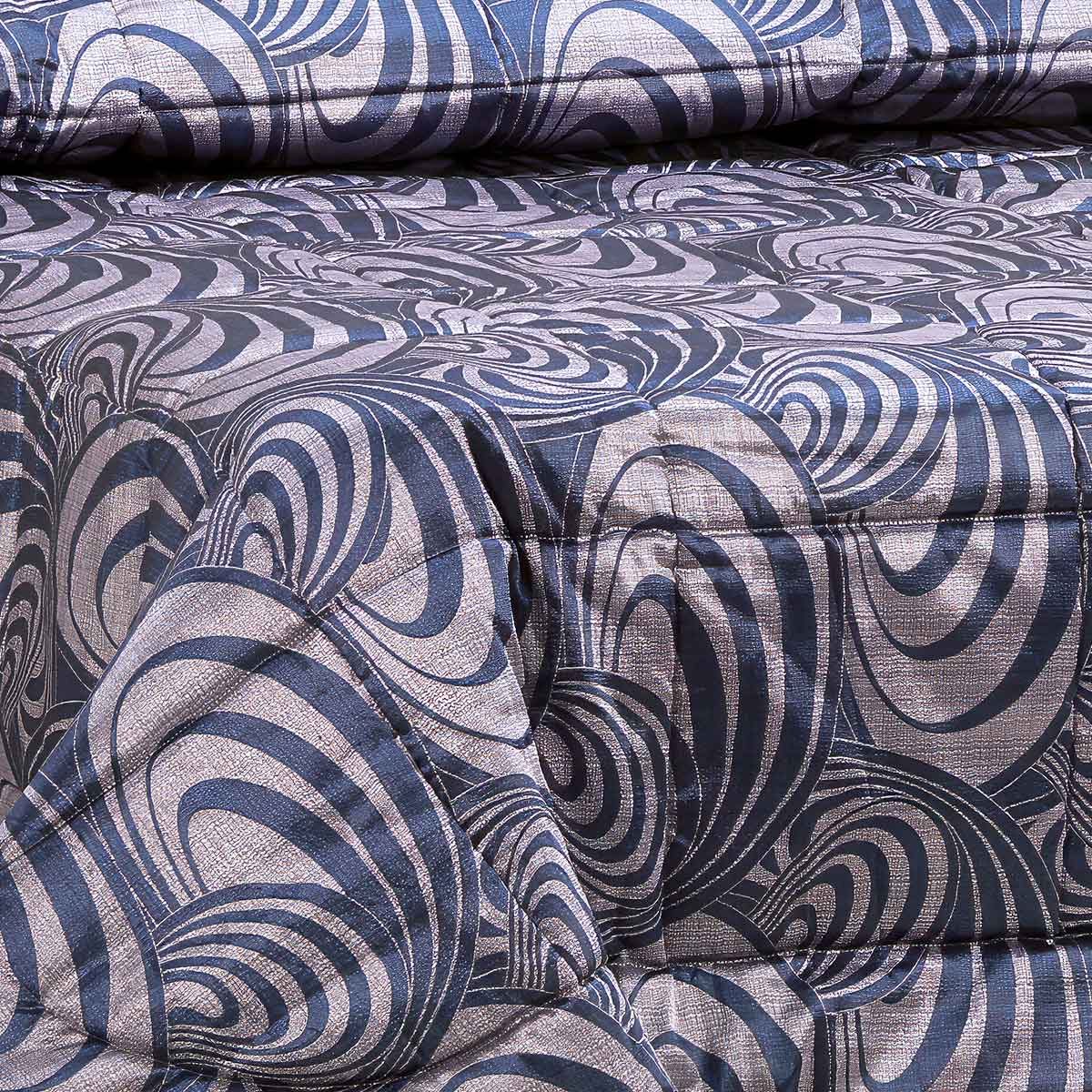 Moderna trapunta letto matrimoniale con fantasia geometrica di colore blu scuro - el150