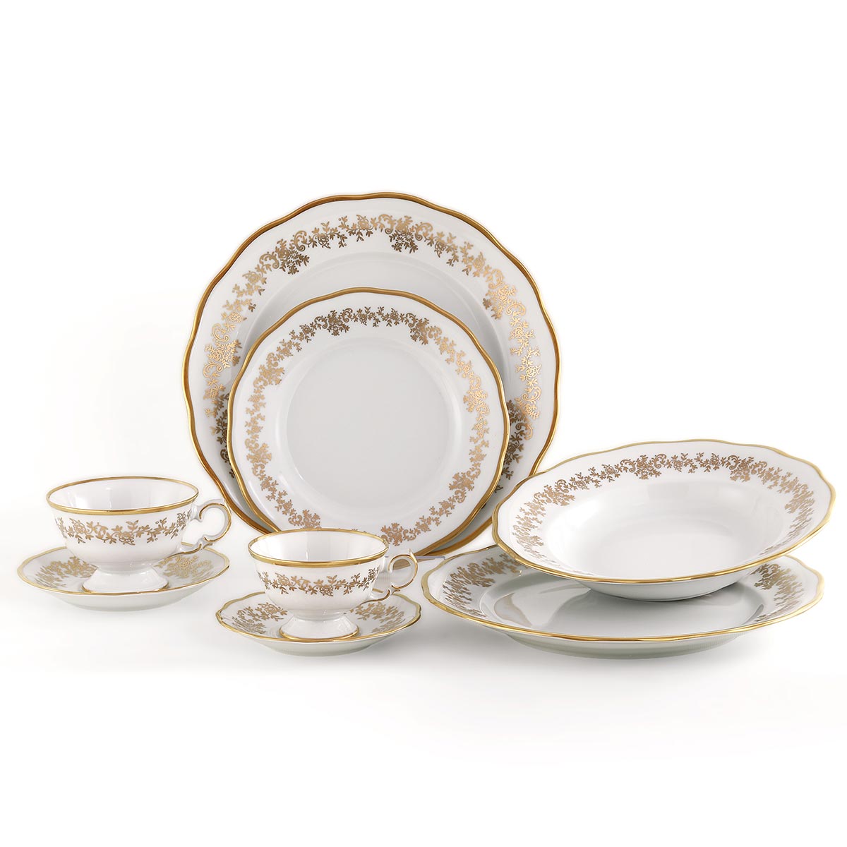 Prestigioso completo porcellana da tavola con decorazione classica in oro dipinta a mano - Caterina