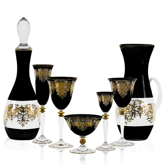 Servizio bicchieri calici di colore nero con decorazione in oro - Giulia