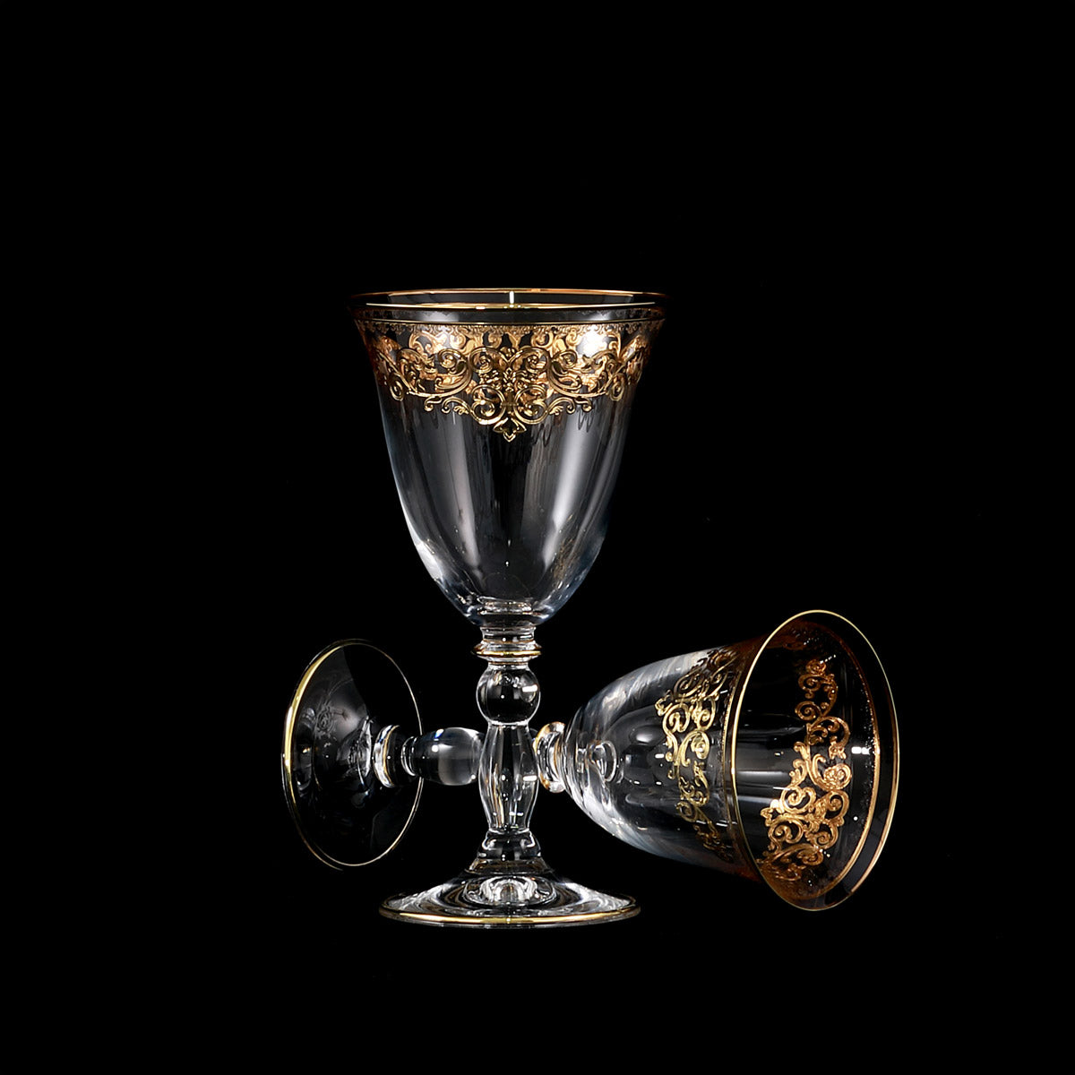 Servizio bicchieri completo in cristallo con decorazione ricca oro - Praga