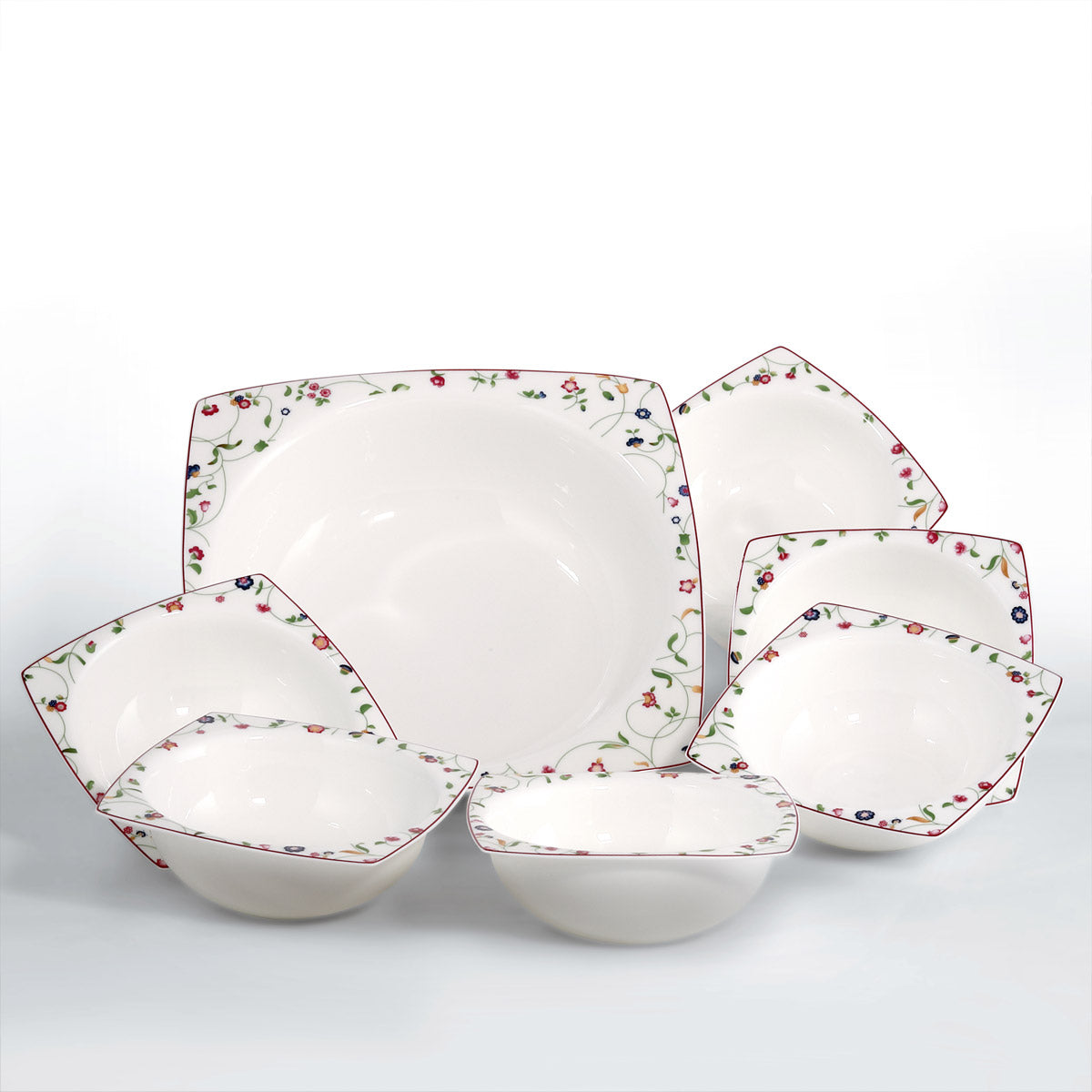 Servizio macedonia con decorazione floreale in porcellana fine bone china - Flavia