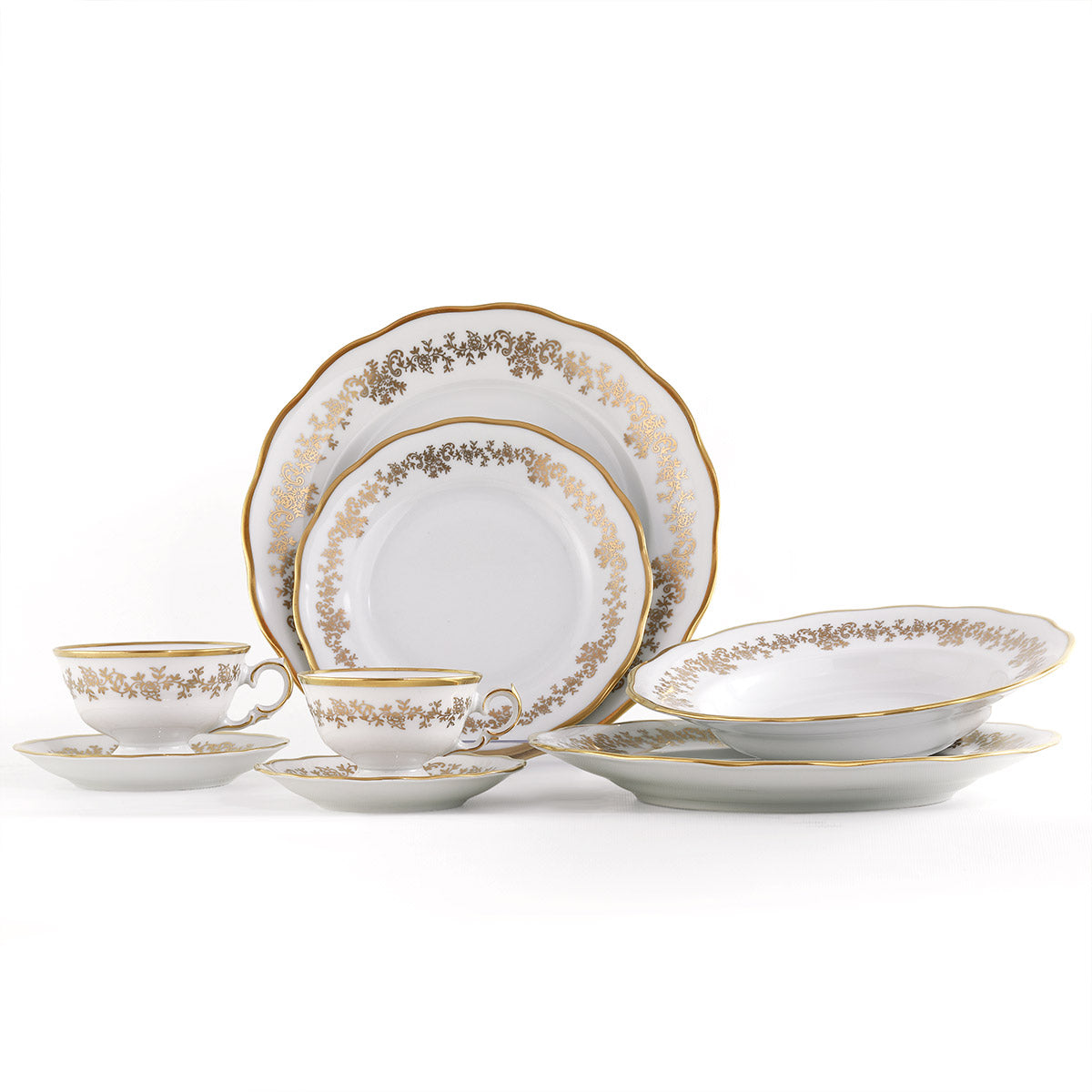 Servizio piatti classico con decoro in oro dipinto a mano - Caterina