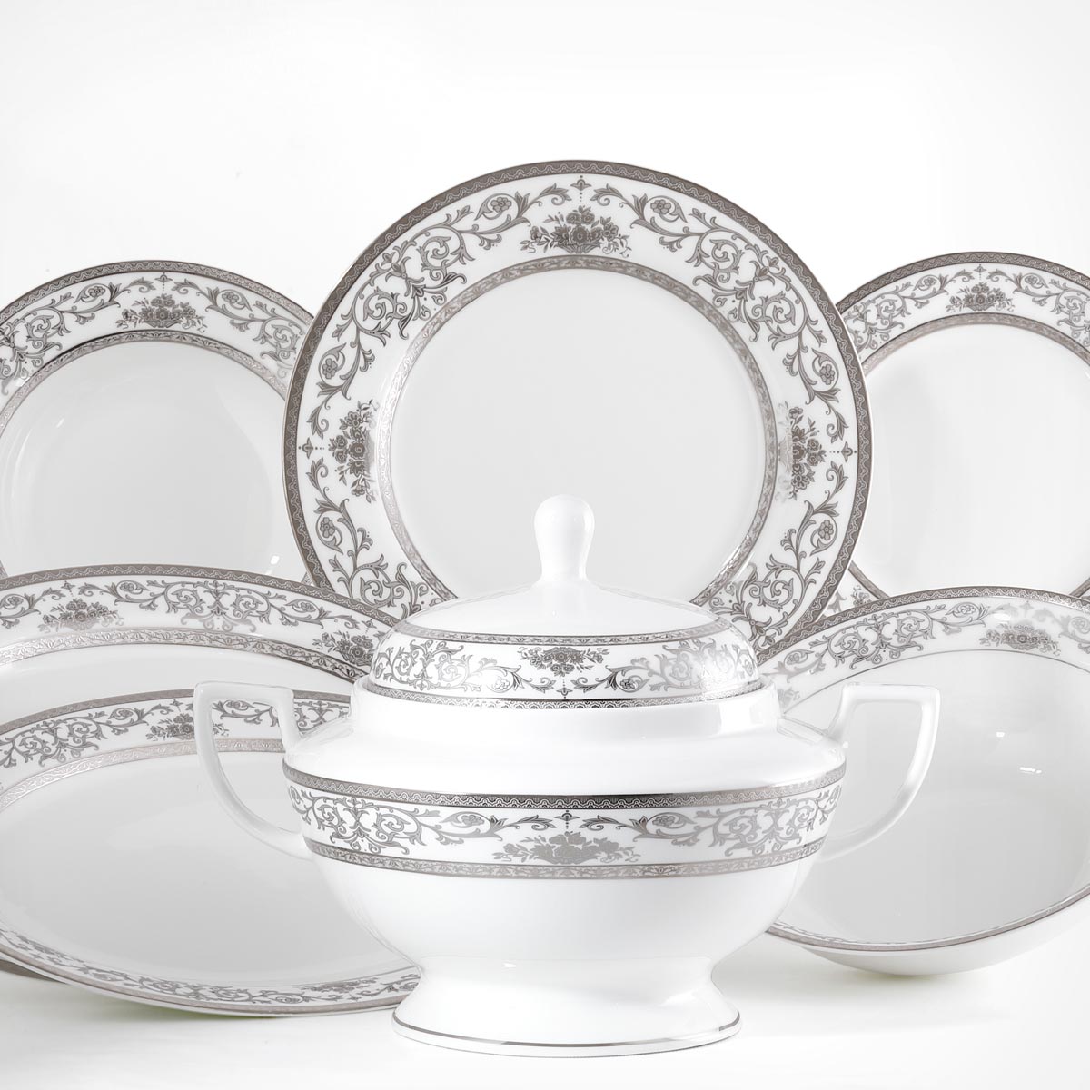 Servizio piatti con decorazione classica importante in argento porcellana trasparente fine bone china - San Pietroburgo