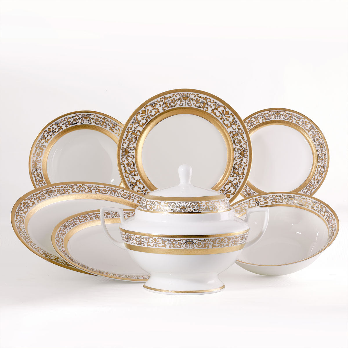 Servizio piatti te e caffè classico in oro in fine porcellana - Prestige