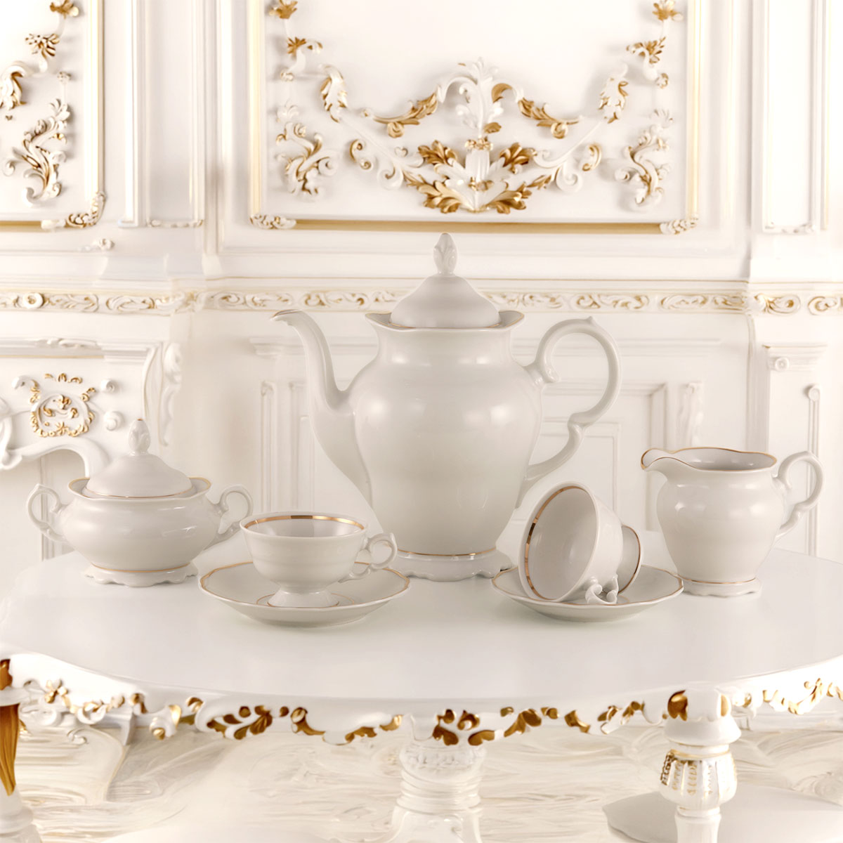 Servizio tazzine da caffè con forma classica filo oro - Caterina