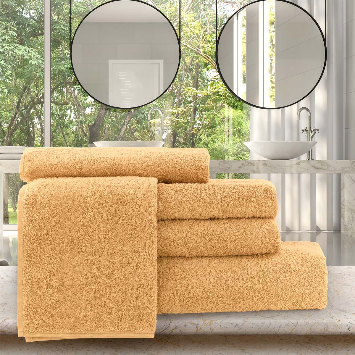 Set biancheria da bagno in morbida spugna composto da asciugamani teli 5 pezzi colore salmone - Basic