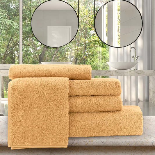 Set biancheria da bagno in morbida spugna composto da asciugamani teli 5 pezzi colore salmone - Basic