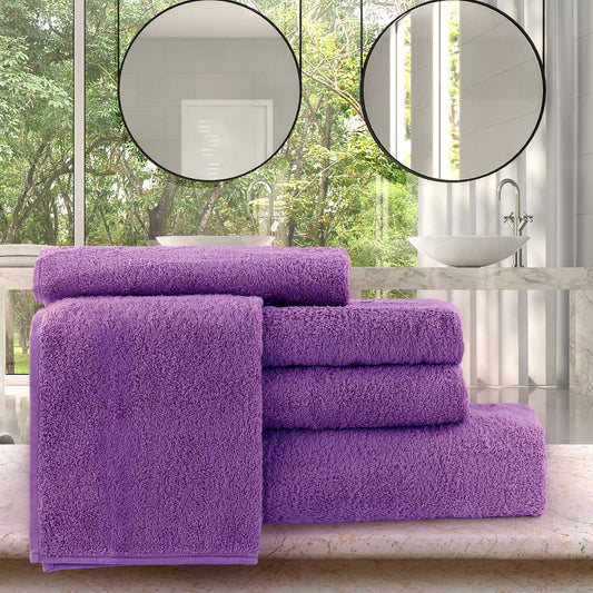 Set di biancheria da bagno in spugna asciugamani e telo 5 pezzi colore viola - Basic