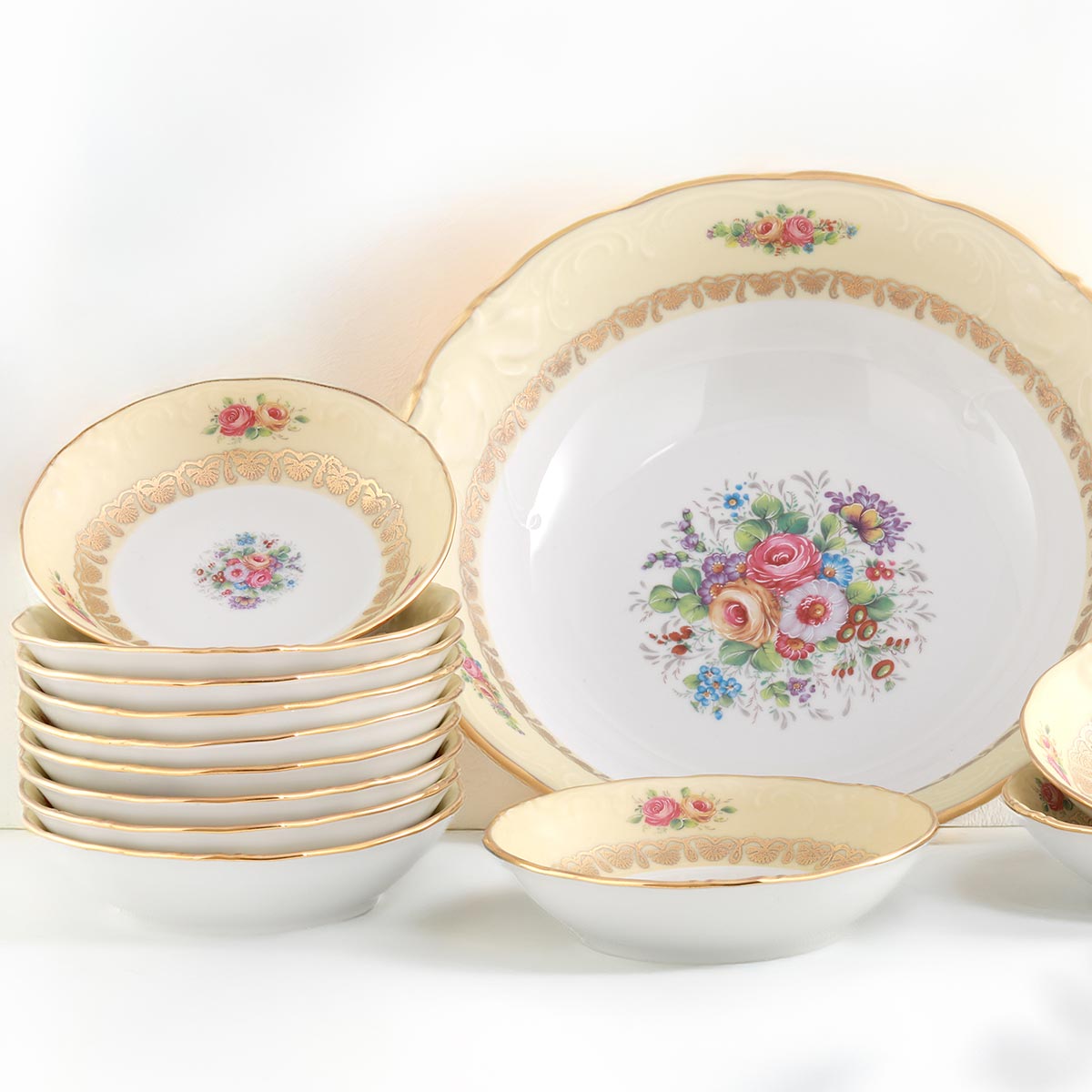 Set coppette antipasti in porcellana con decorazione floreale classica - Diana