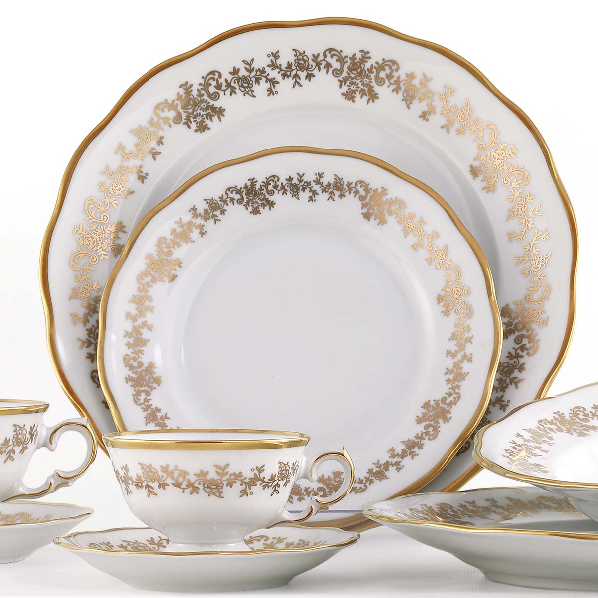 Set piatti porcellana con decoro in oro dipinto a mano - Caterina