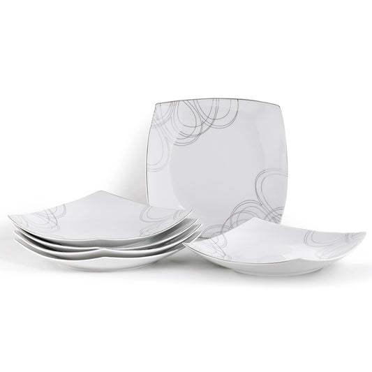 Set 6 sottopiatti quadrati in fine porcellana con decoro argento - Boston
