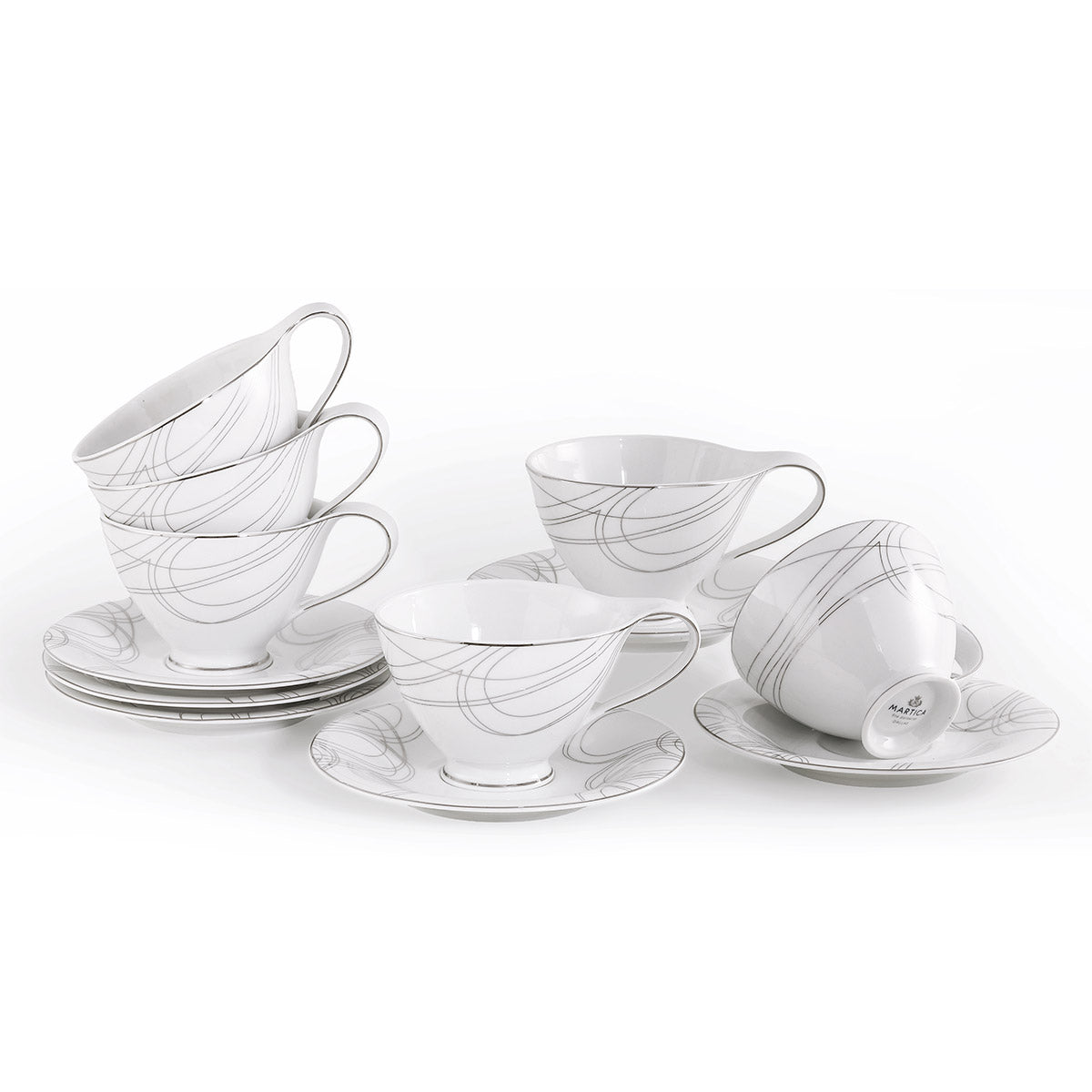 Set tazze latte grandi in fine porcellana con decoro argento - Dallas