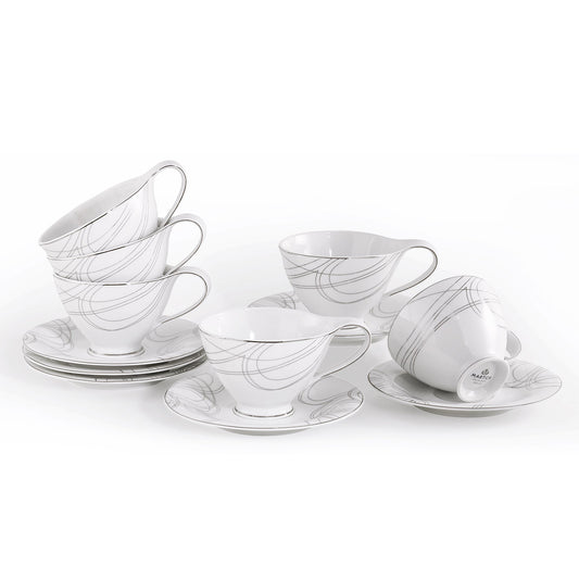 Set tazze latte grandi in fine porcellana con decoro argento - Dallas