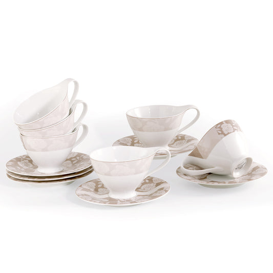 Set tazze latte o te in fine porcellana con decoro tortora - Valencienne