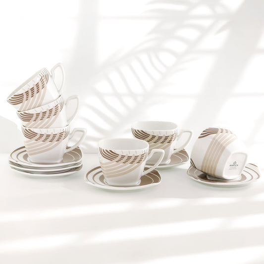 Set tazze latte te quadrate con decoro moderno tortora - Cosmo 