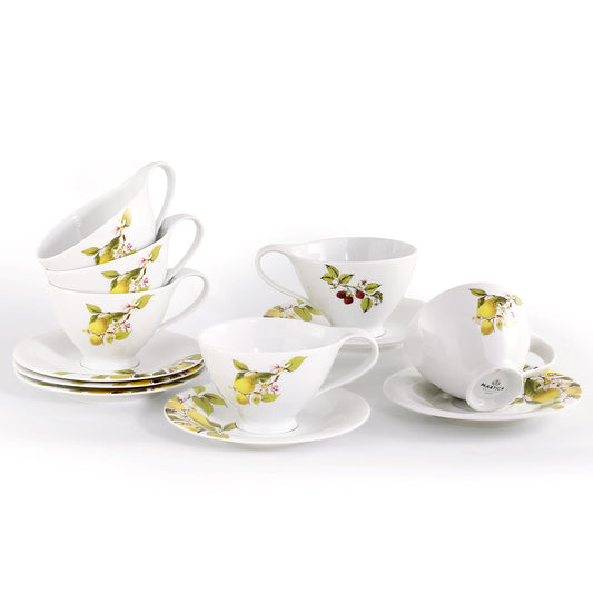 Set tazze te o latte in fine porcellana dal design moderno limoni