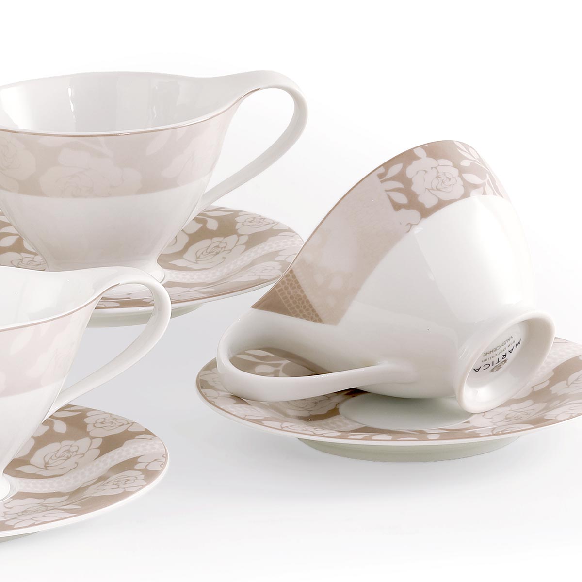 Set tazze te in porcellana con decorazione moderna tortora - valencienne
