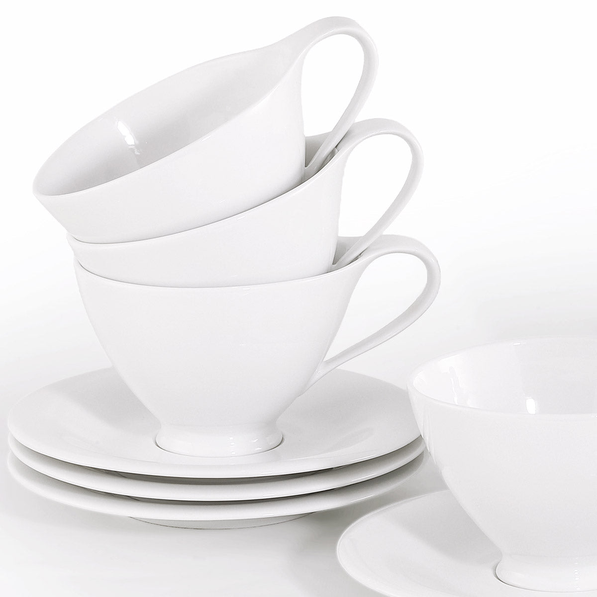 Tazzoni latte con piattino in fine porcellana bianca - White