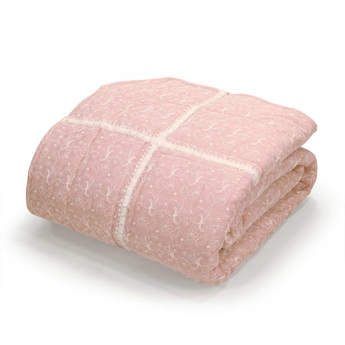 Trapunta matrimoniale rosa confetto con pizzo - el073