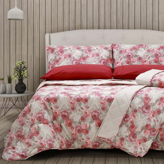 Trapunta pesante per letto matrimoniale a fiori rosa - Flora