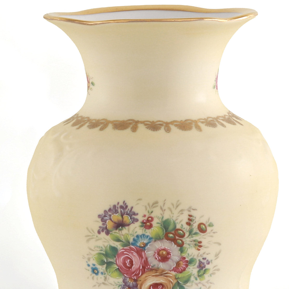 Vaso dipinto a mano con decoro classico a fiori in fine porcellana prodotto in Italia - Diana