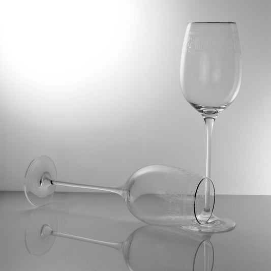 Coppia calici vino bianco da degustazione incisi e decorati a mano filo platino - Montecarlo