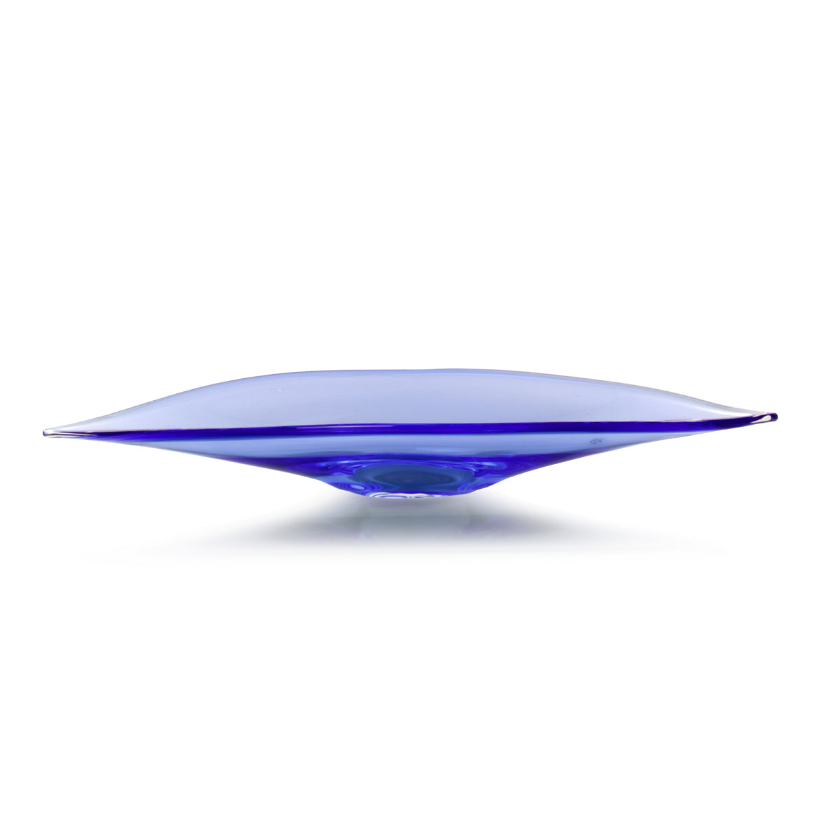 Centrotavola artigianale ovale in cristallo di colore blu