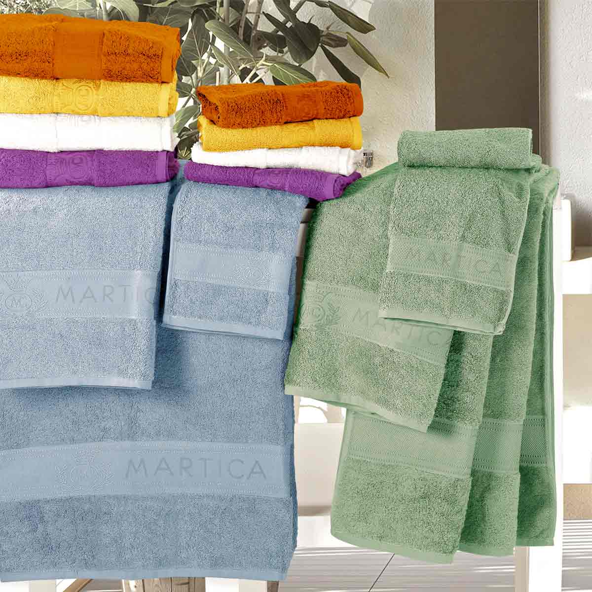 Completo biancheria bagno asciugamani in morbida spugna dai colori vivaci 12 pezzi