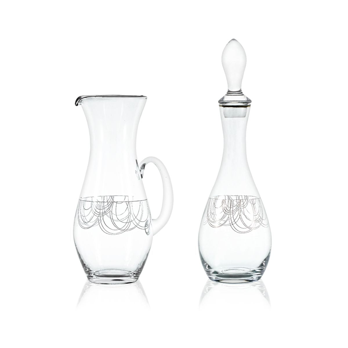 Completo bicchieri con brocca e bottiglia filo argento contemporaneo - Dallas